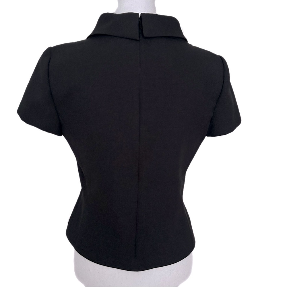 Talbots Retro Black Blouse Top Roll Collar Lined Short Sleeves Hidden Back Zip 4 - Picture 3 of 7